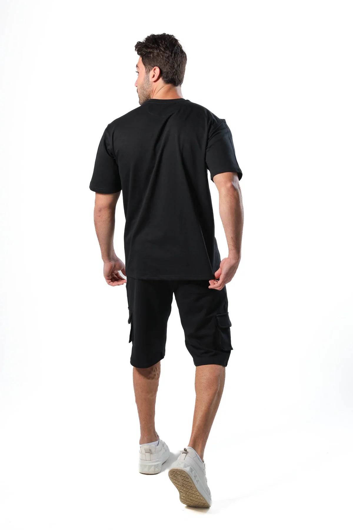 Men's pajama set with printed - Black cotton