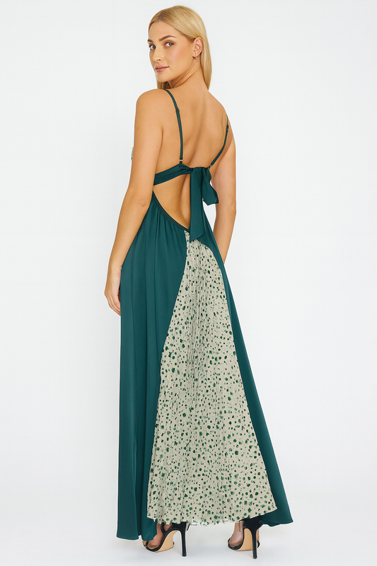 Long Night Dress Satin & Lace - olive