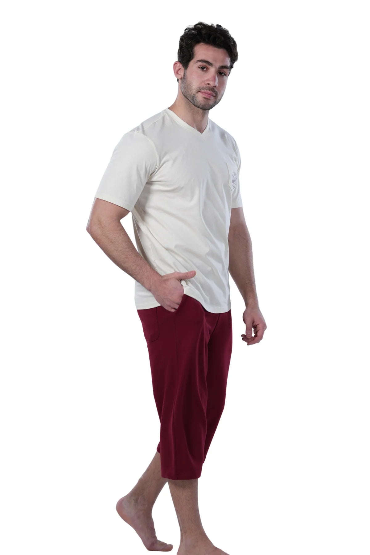 Men's Burgundy Pajama long short Set