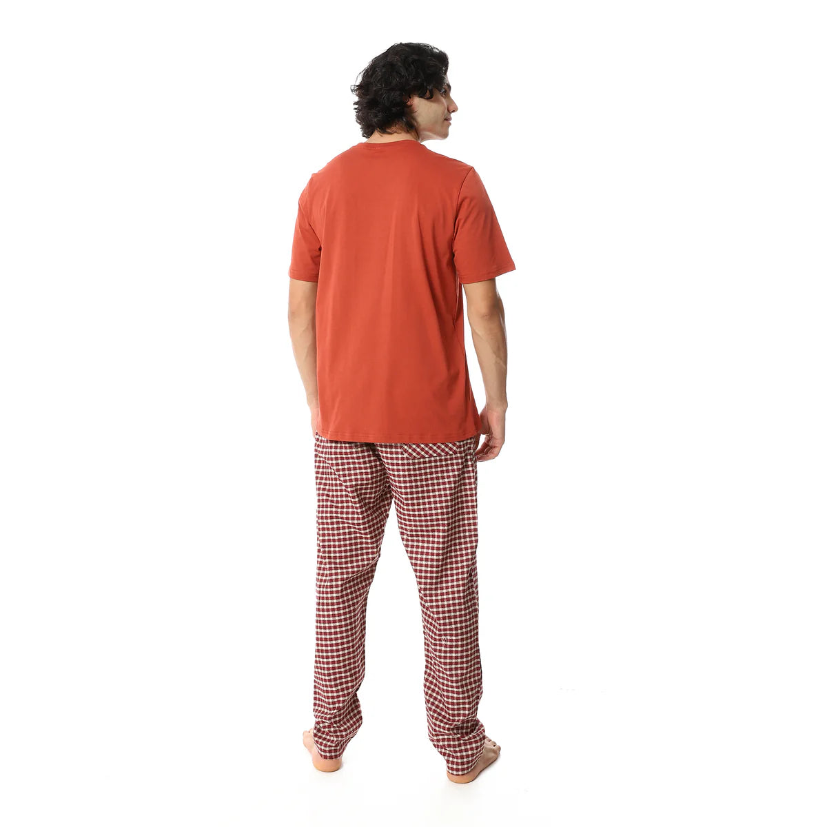 Men's Cotton Pajama Set – “Born Wild” V-Neck T-Shirt & Checkered Pants