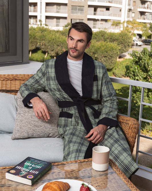 Luxury checkered winter robe men