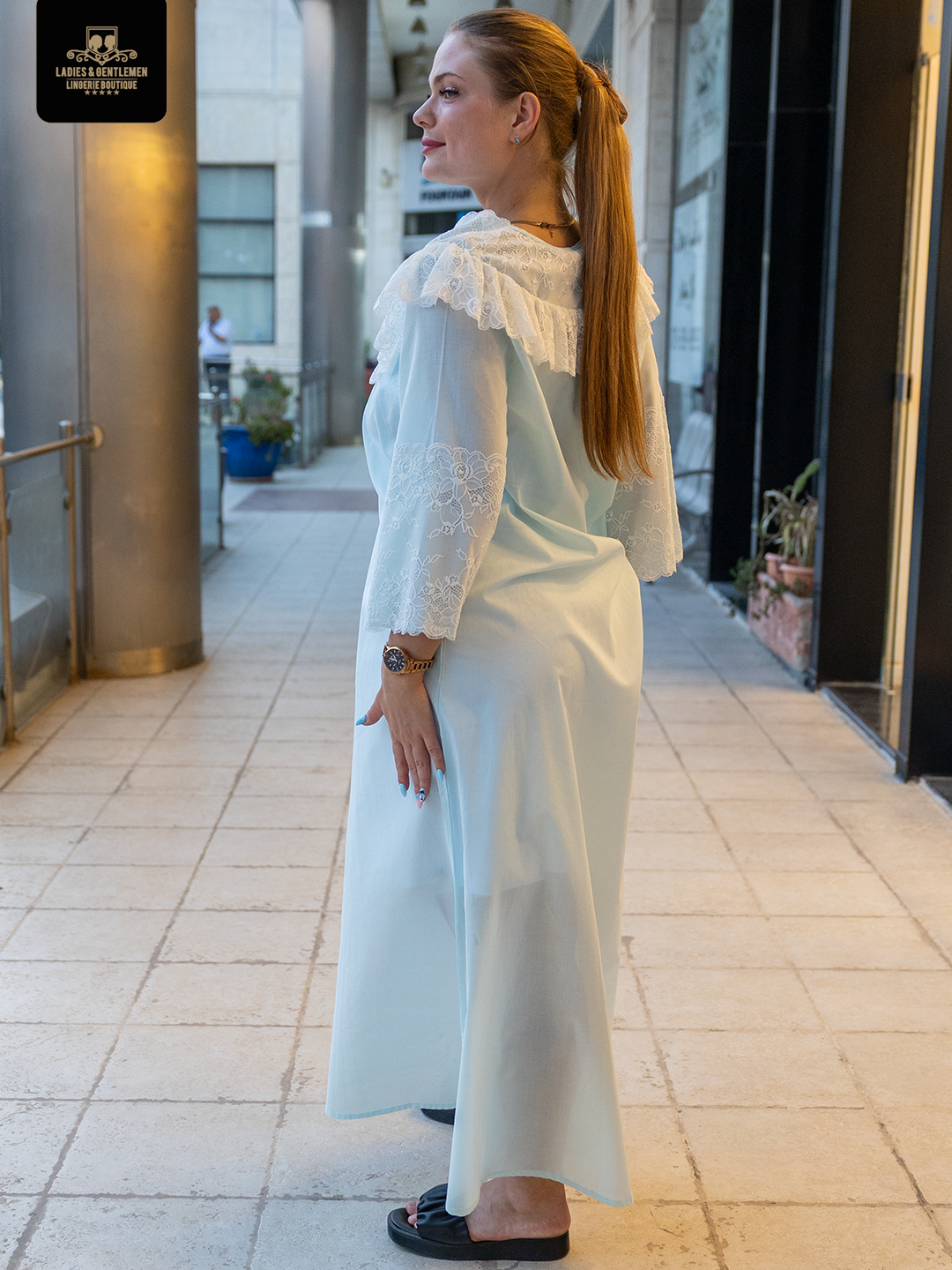 Maternity gown blue and pink cb115