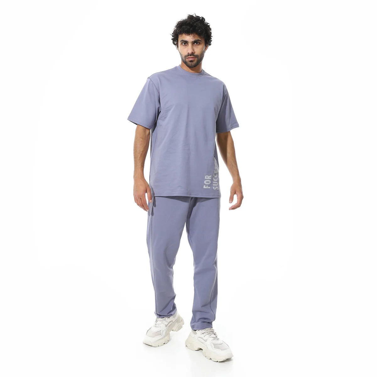 Men's Relaxed Fit Lavender Lounge wear cotton Set with Bold Side Print