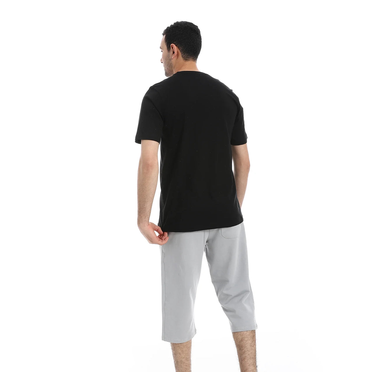 Men's Casual Short Sleeve T-Shirt and Knee-Length Shorts Pajama Set cotton