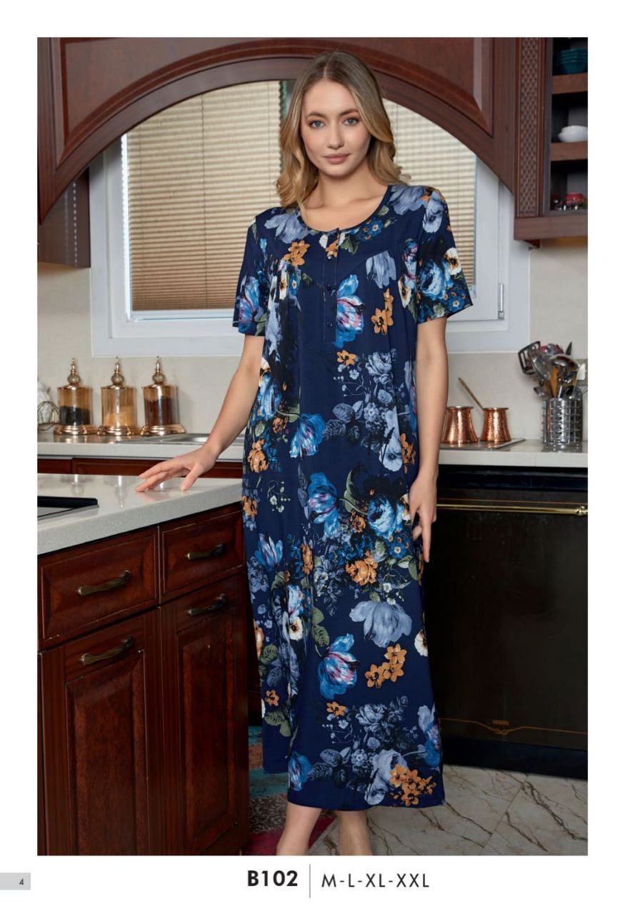 night gown maxi cotton modal flower navy m size