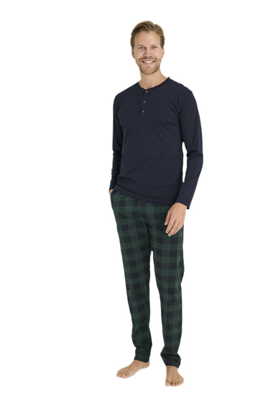 Pajama men Soft autumn made in Turkey - navy and green 100% cotton 9221