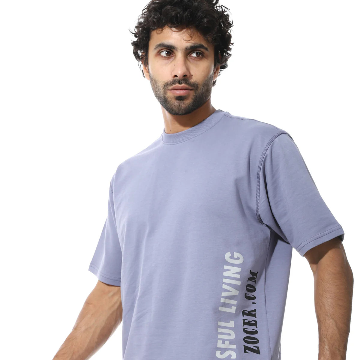 Men's Relaxed Fit Lavender Lounge wear cotton Set with Bold Side Print