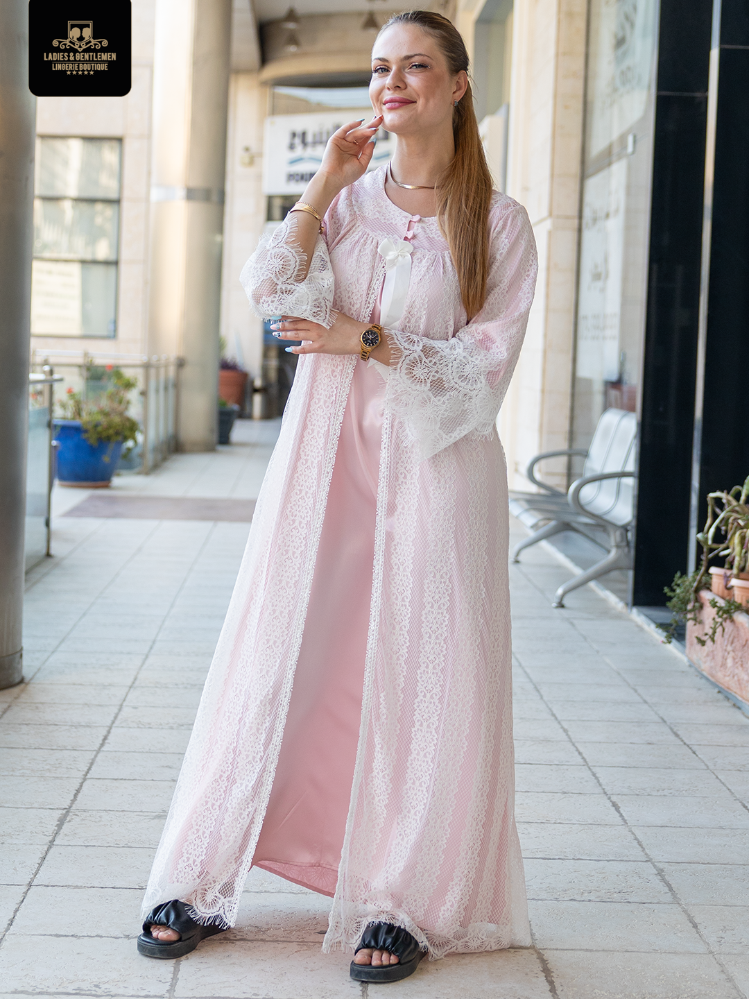 Maternity set gown and robe one piece satin silk 2 color available by coco box Cb117