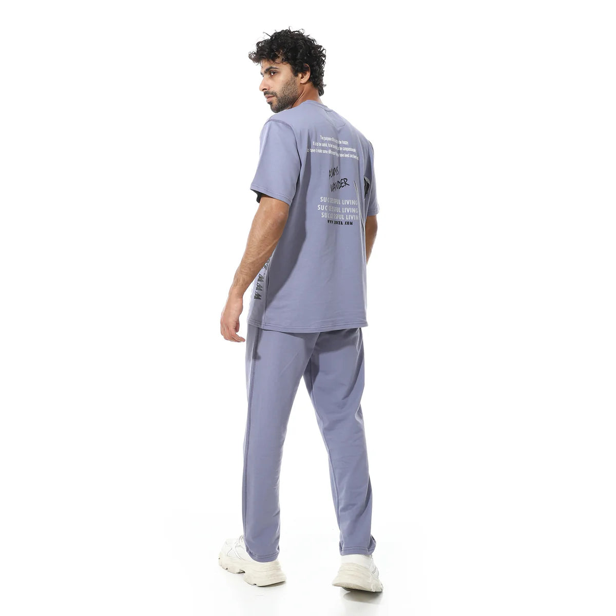 Men's Relaxed Fit Lavender Lounge wear cotton Set with Bold Side Print