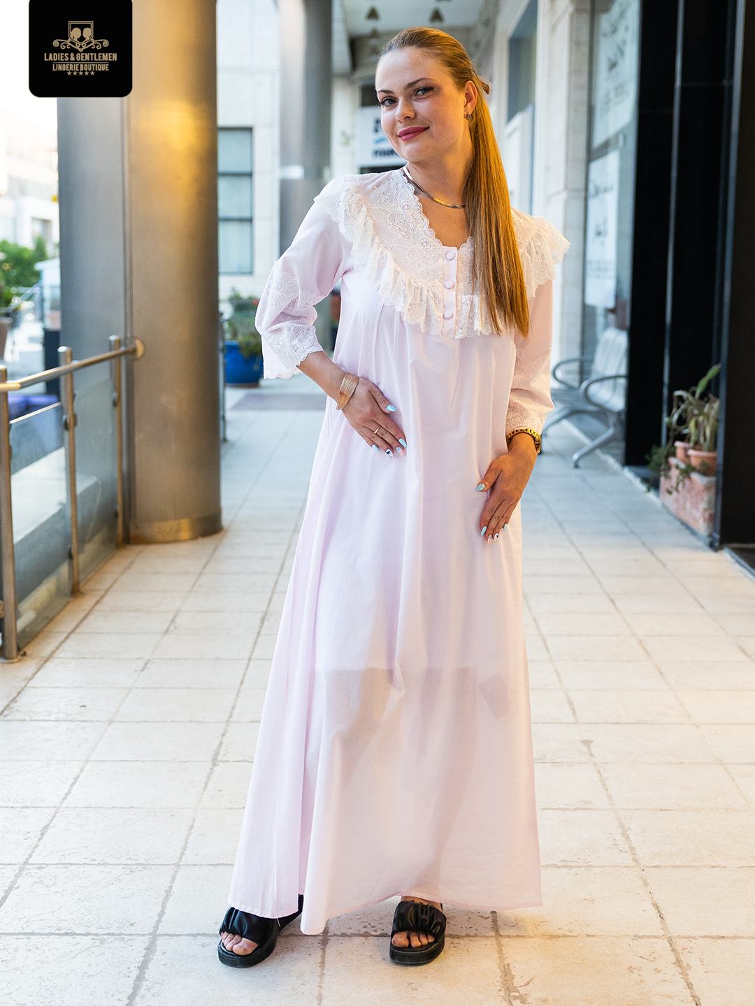 Maternity gown blue and pink cb115