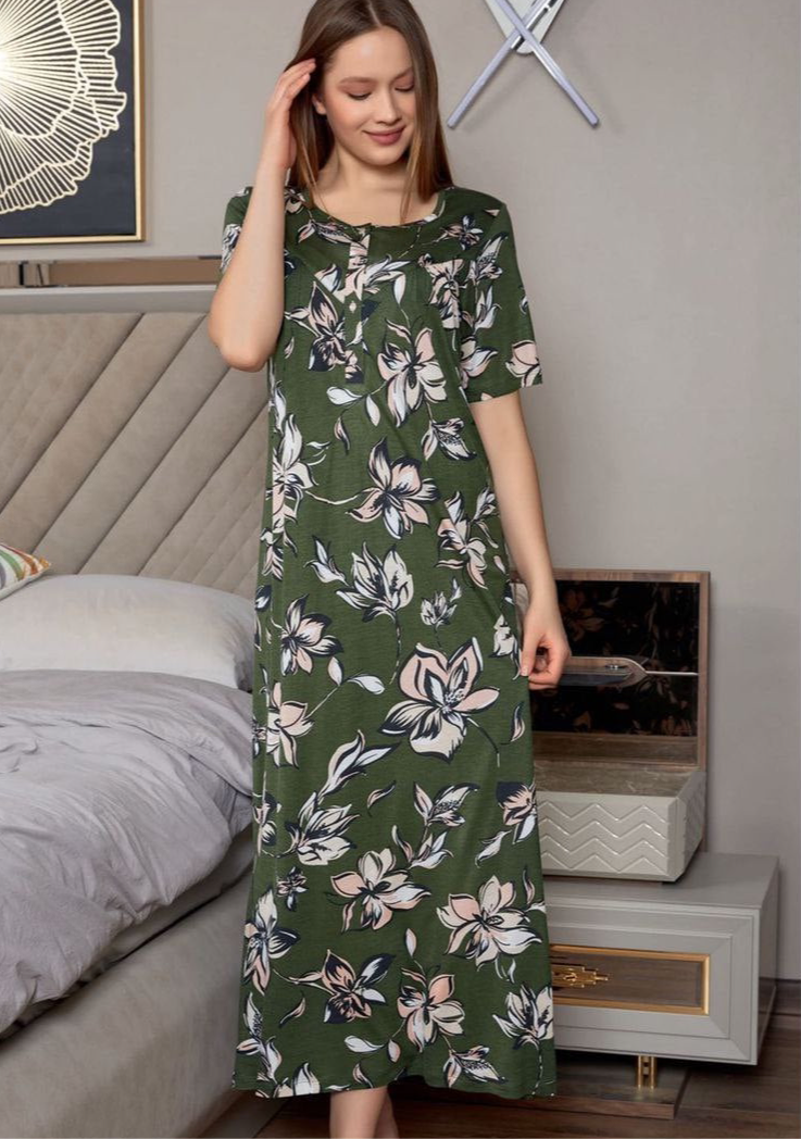 night gown maxi cotton modal olive size m b107