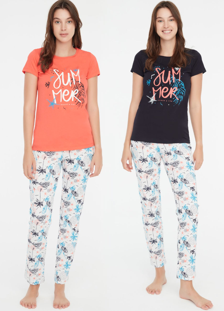 Pajam Women summer print cotton 3852