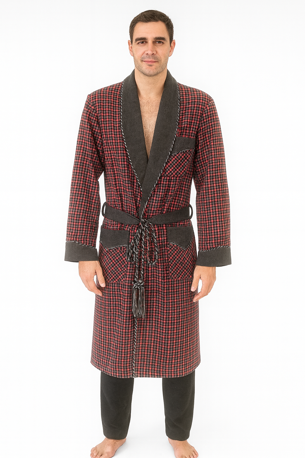 Winter Robe Men In Soft Wool – Bordo - Grey