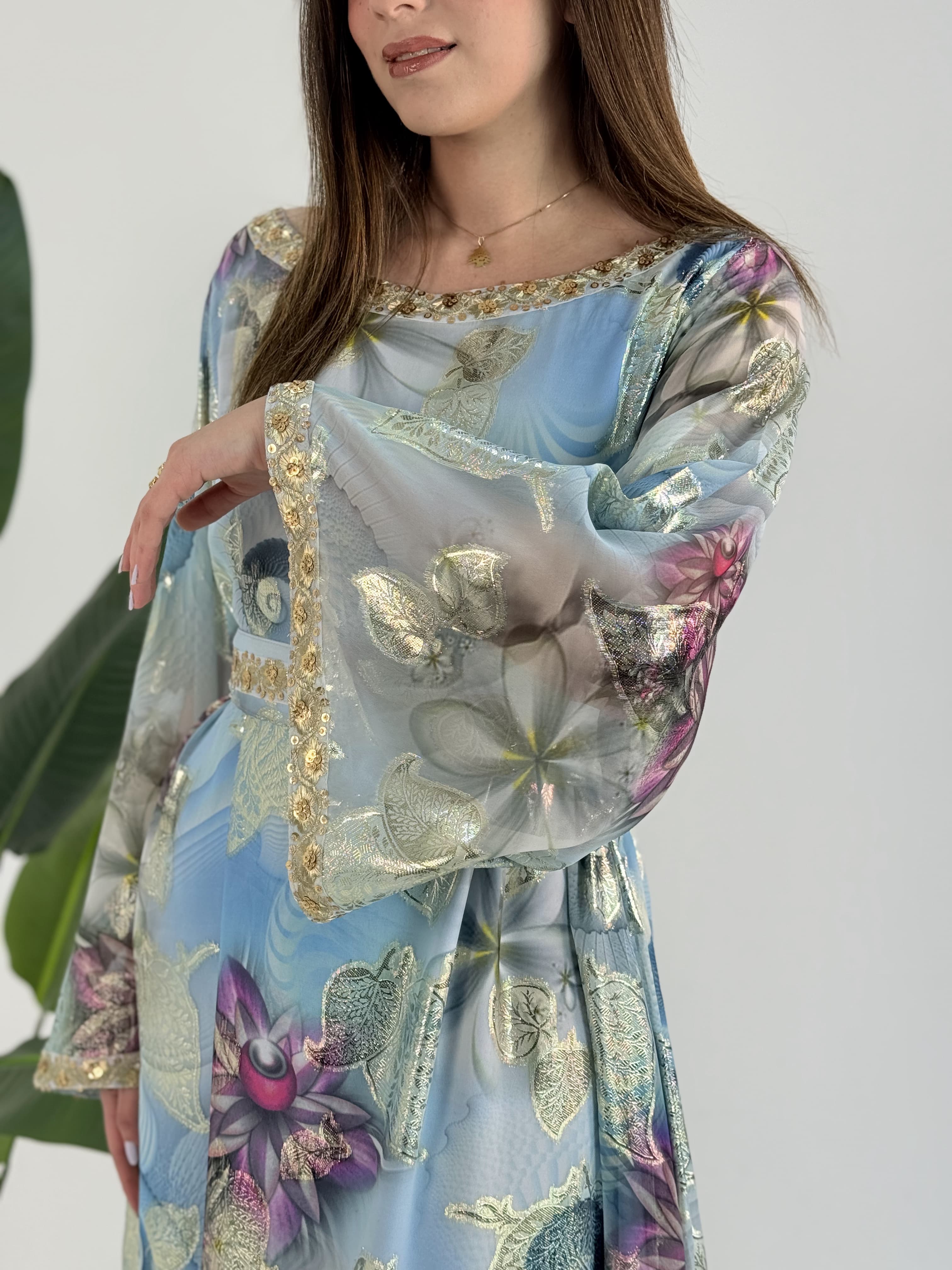 Hand Made Luxury dress Indian chiffon blue by Sania