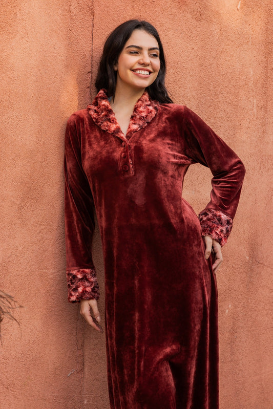 Women velvet with fur collar EG14979