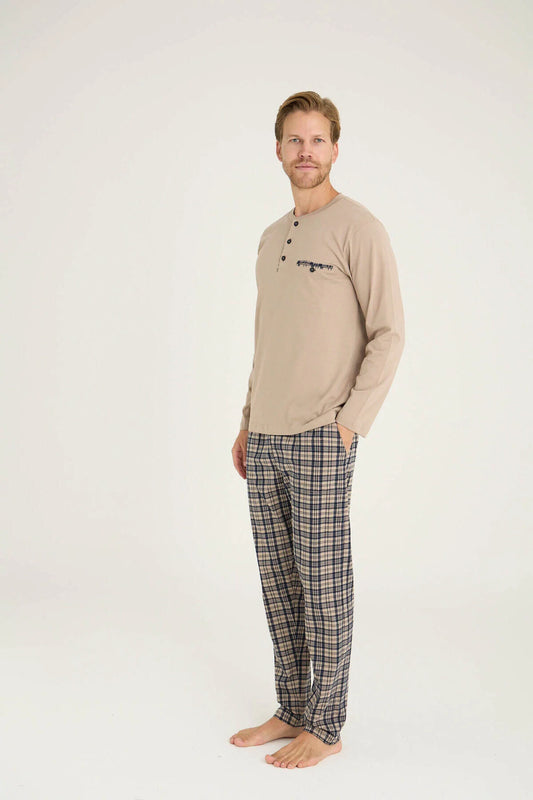 Pajama men soft autumn made in Turkey - Beige 100% cotton 9223
