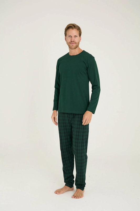 Pajama men soft autumn made in Turkey - Olive 100% cotton 9273