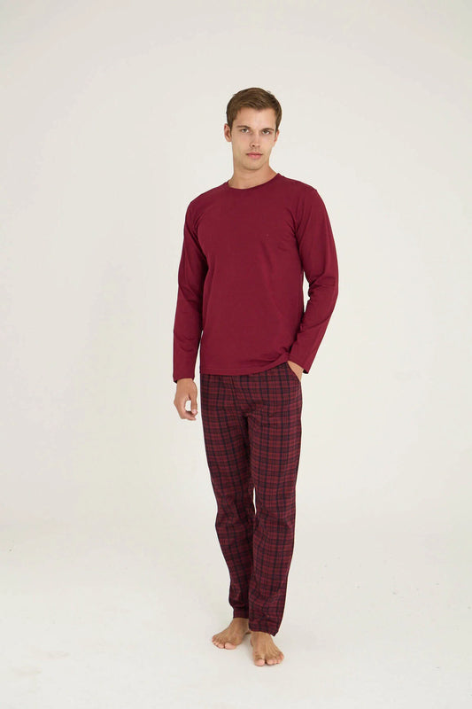 Pajama men soft autumn made in Turkey - Bordo 100% cotton 9273
