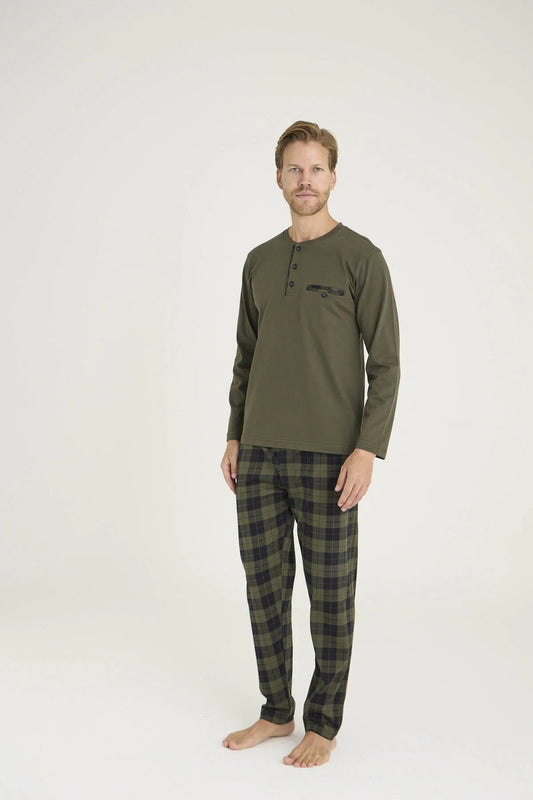 Pajama men Medium Thick made in Turkey - Olive 100% cotton 6010