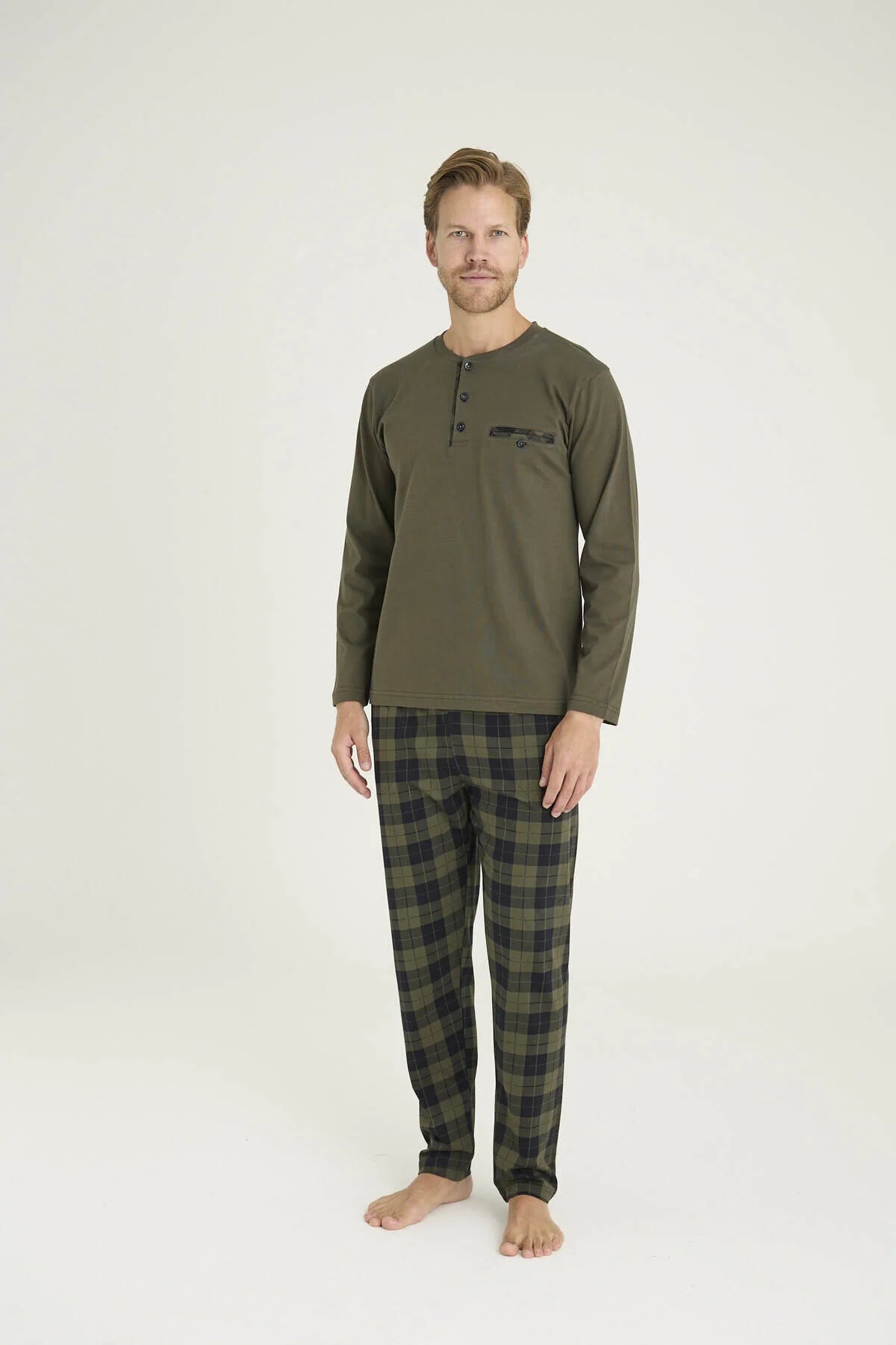 Pajama men Medium Thick made in Turkey - Olive 100% cotton 6010