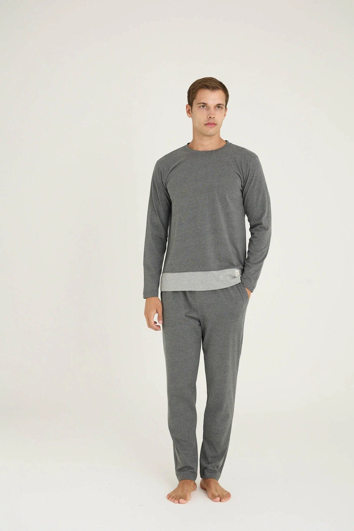 Pajama men Medium Thick made in Turkey -grey 100% cotton 6011
