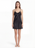 Short Night Dress silk satin with back dantell  - Black 108