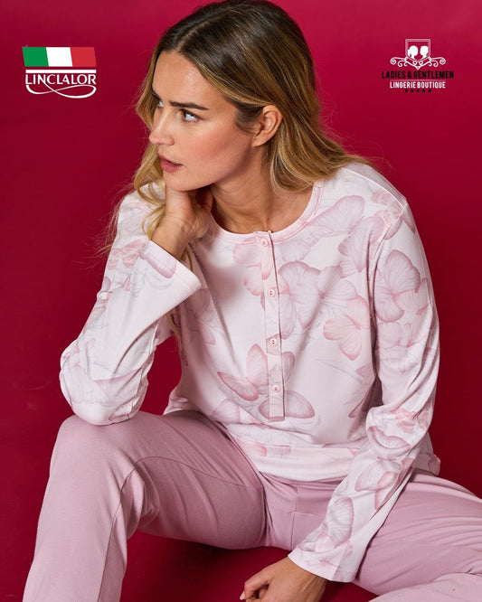 Italian Pajama Lincalor Women winter cotton 100% available grey & pink L92240