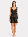 Short Night Dress dantel- Black ft1466