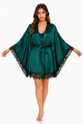 Short Satin & Lace butterfly Nightdress & Robe Set - Green  Ft1663