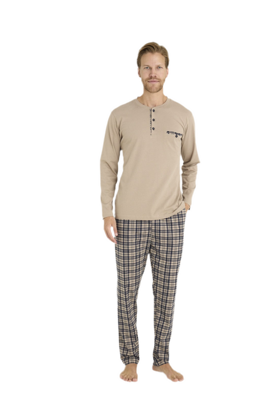 Pajama men soft autumn made in Turkey - Beige 100% cotton 9223