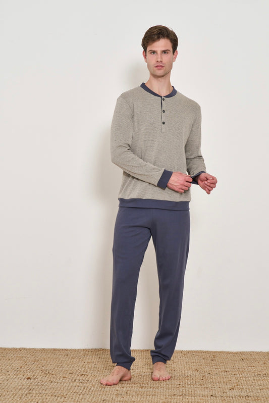 Men’s Pajama Premium Italy – Grey & Navy medium thick cotton L77121