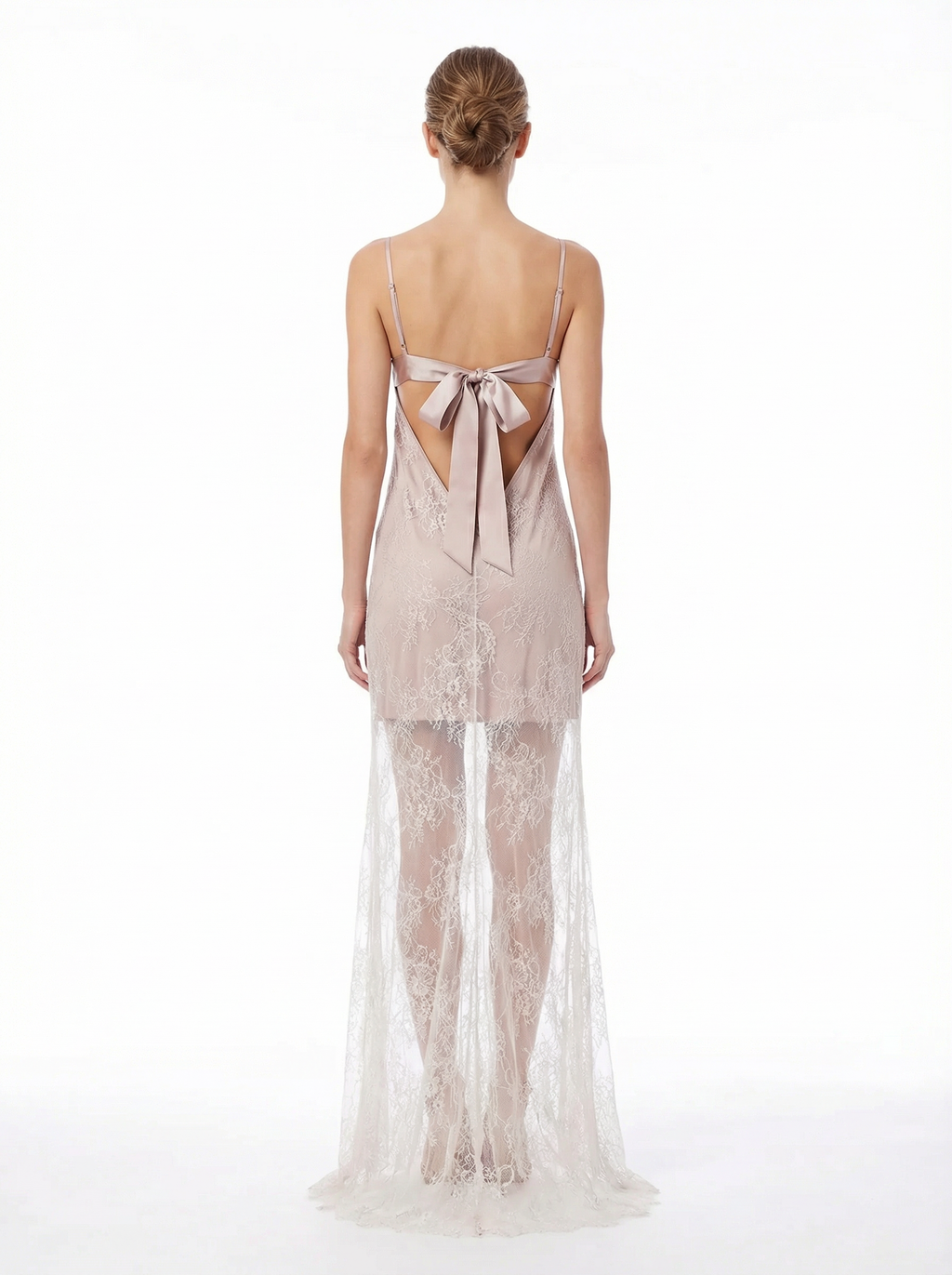 Long Dress lingerie tulle with silk satin beige ft1560