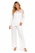 Women Pajama long sleeve silk satin white ft1307