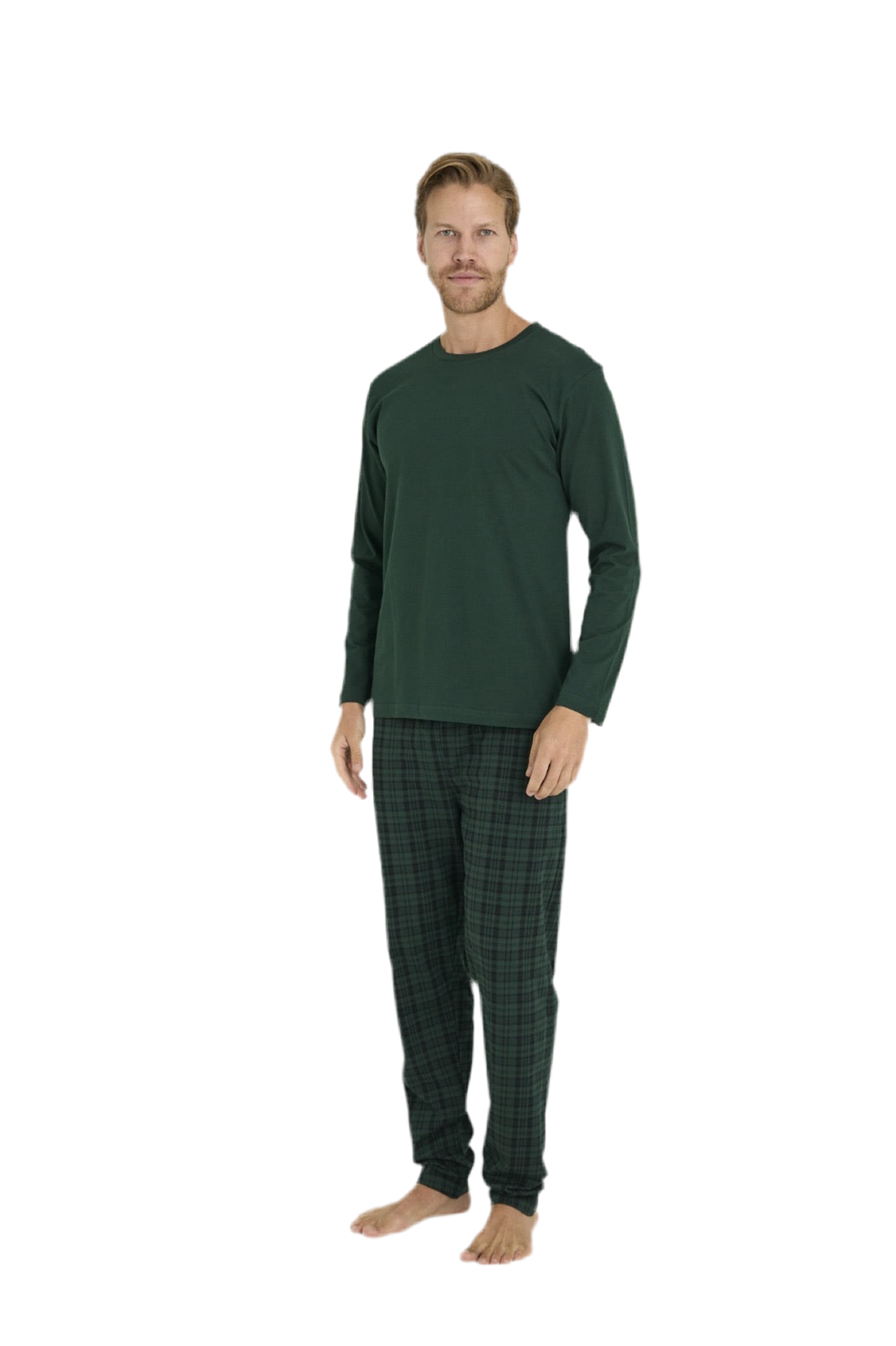 Pajama men soft autumn made in Turkey - Olive  100% cotton 9273