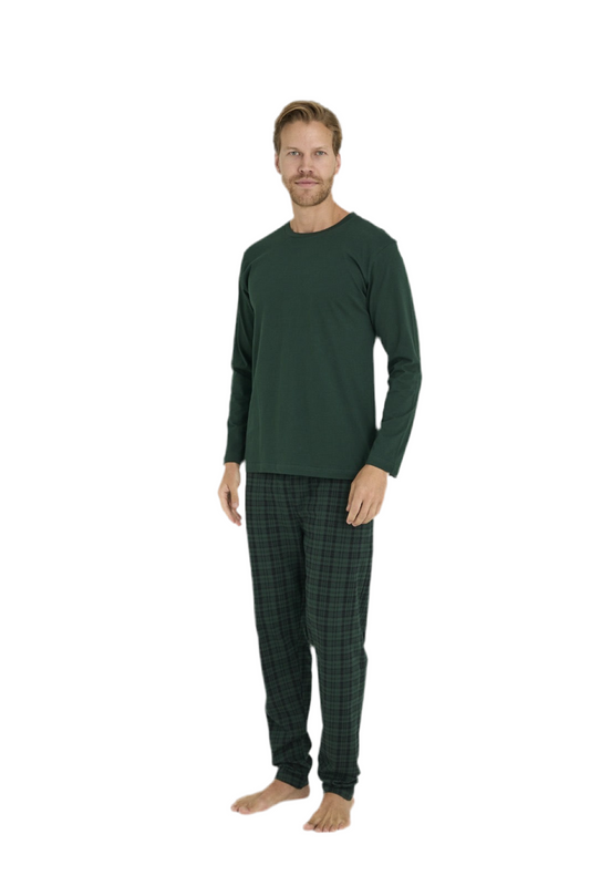 Pajama men soft autumn made in Turkey - Olive  100% cotton 9273