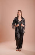 3 pieces pajama satin silk black