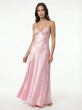 Long Dress lingerie silk satin pink ft1588