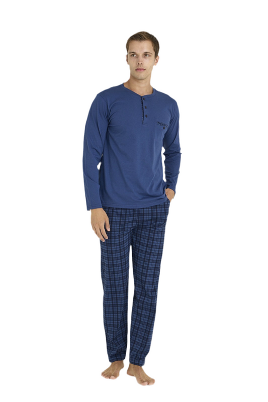 Pajama men soft autumn made in Turkey - Blue 100% cotton 9223