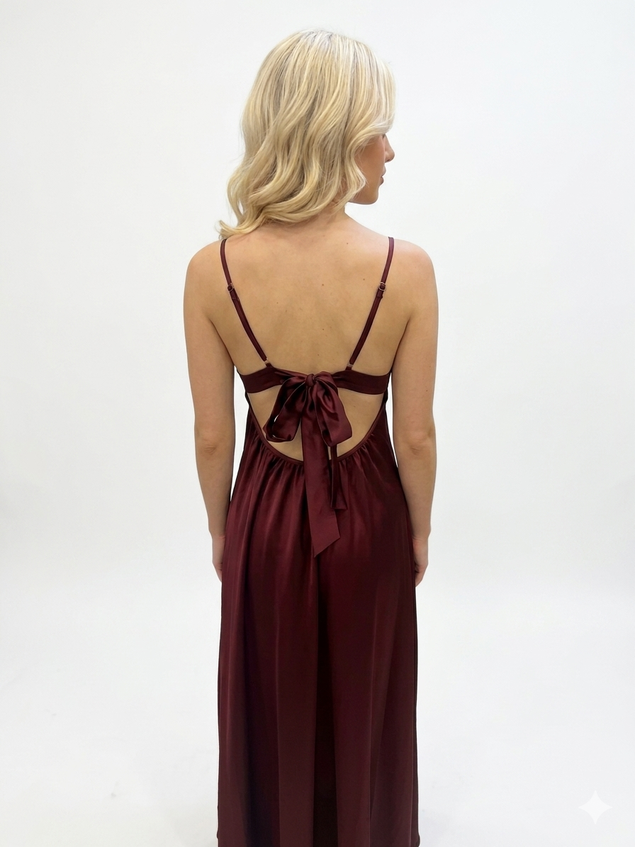 Luxury Chiffon Robe with Silk Satin Set bordo