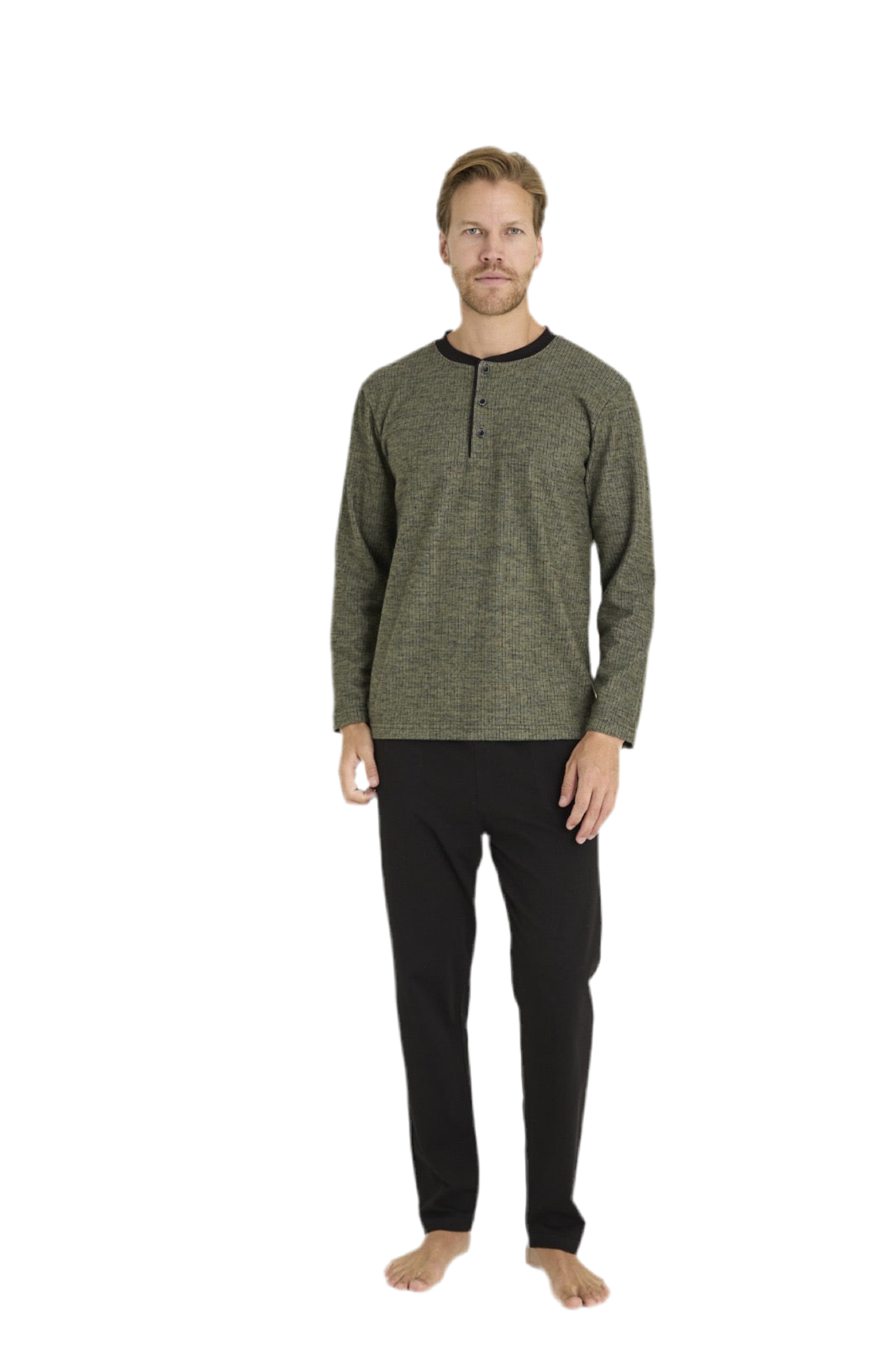 Winter Pajama men Thick made in Turkey -Olive  8068