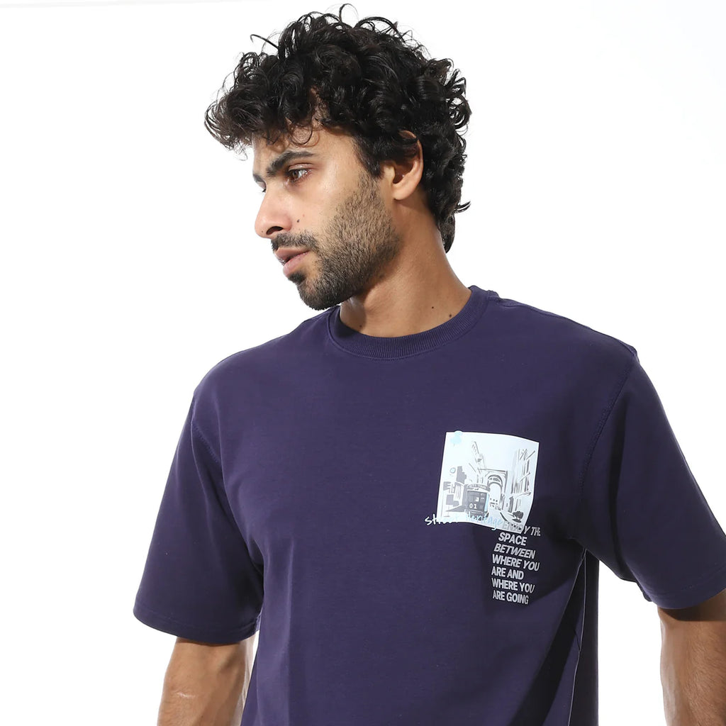 Men's Relaxed Fit purple Lounge Set with Bold Side Print