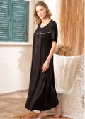 Women night gown maxi cotton modal black b1605