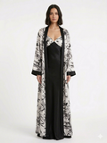 Luxury Chiffon Robe with Silk Satin Set Black