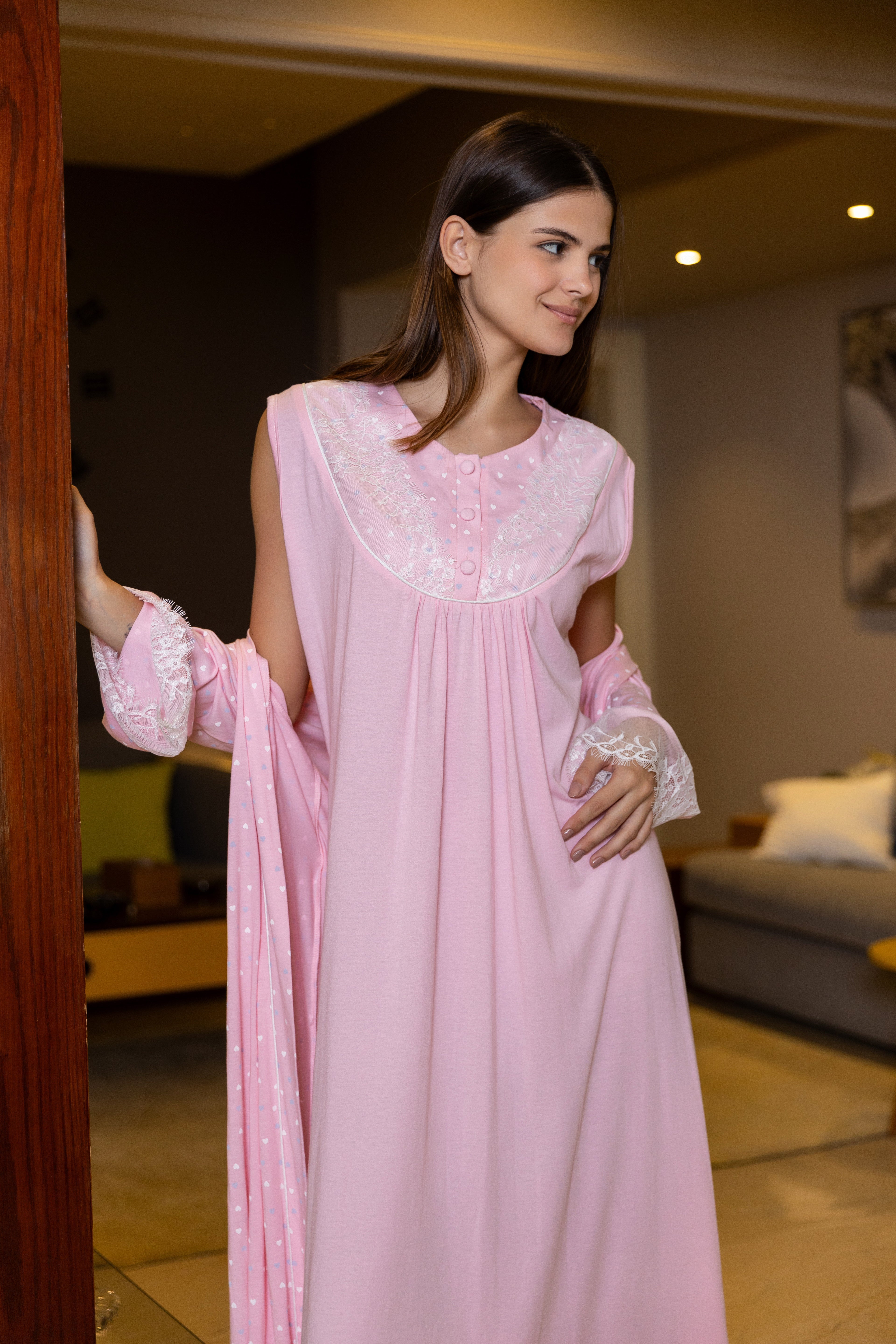 Maternity Set 2Pcs gown and robe pink big size available 17504