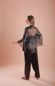 3 pieces pajama satin silk black