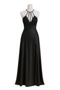 Long Night Dress Satin Silk Black ft1588