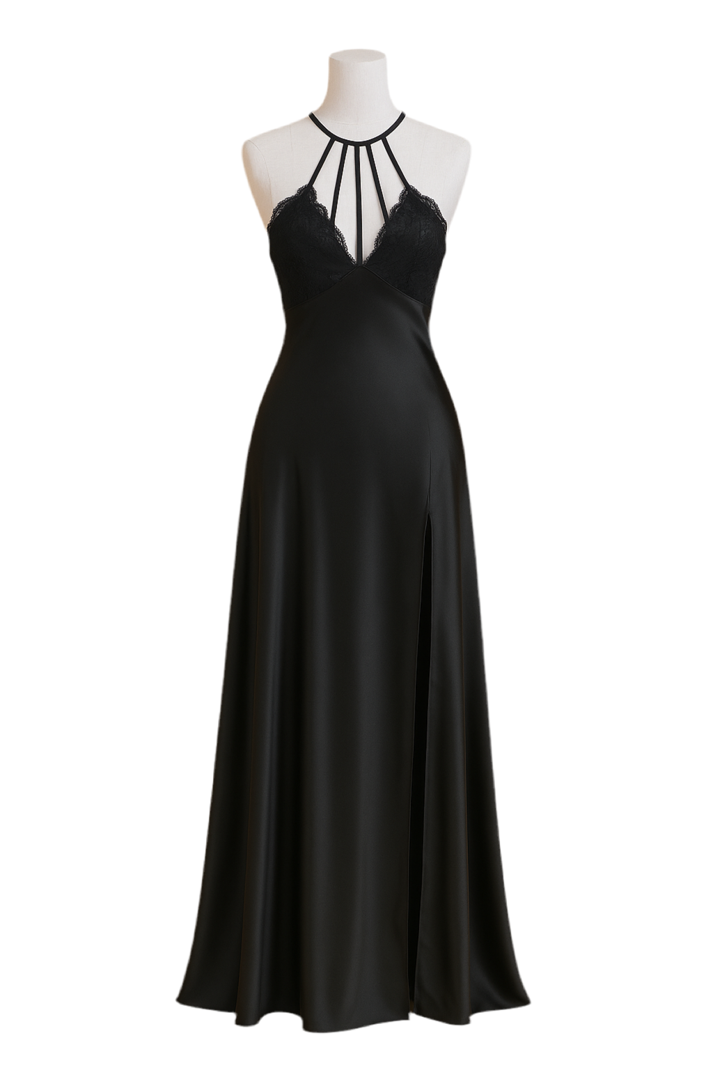 Long Night Dress Satin Silk Black ft1588