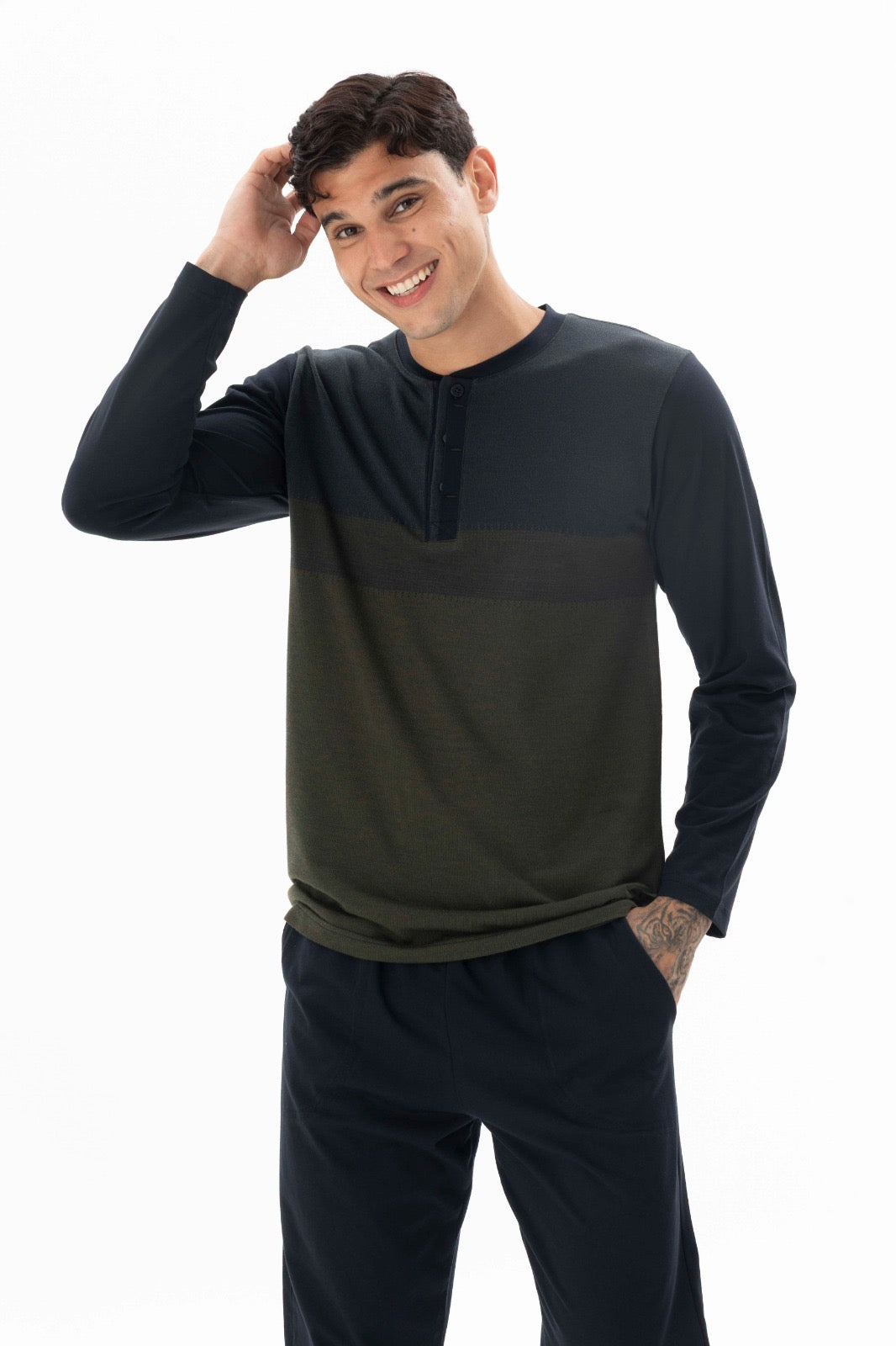 Pajama men autumn made in Turkey - Olive color 26113