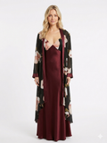 Luxury Chiffon Robe with Silk Satin Set bordo