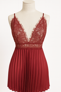 Short Night Dress Silk Satin & Lace - bordo